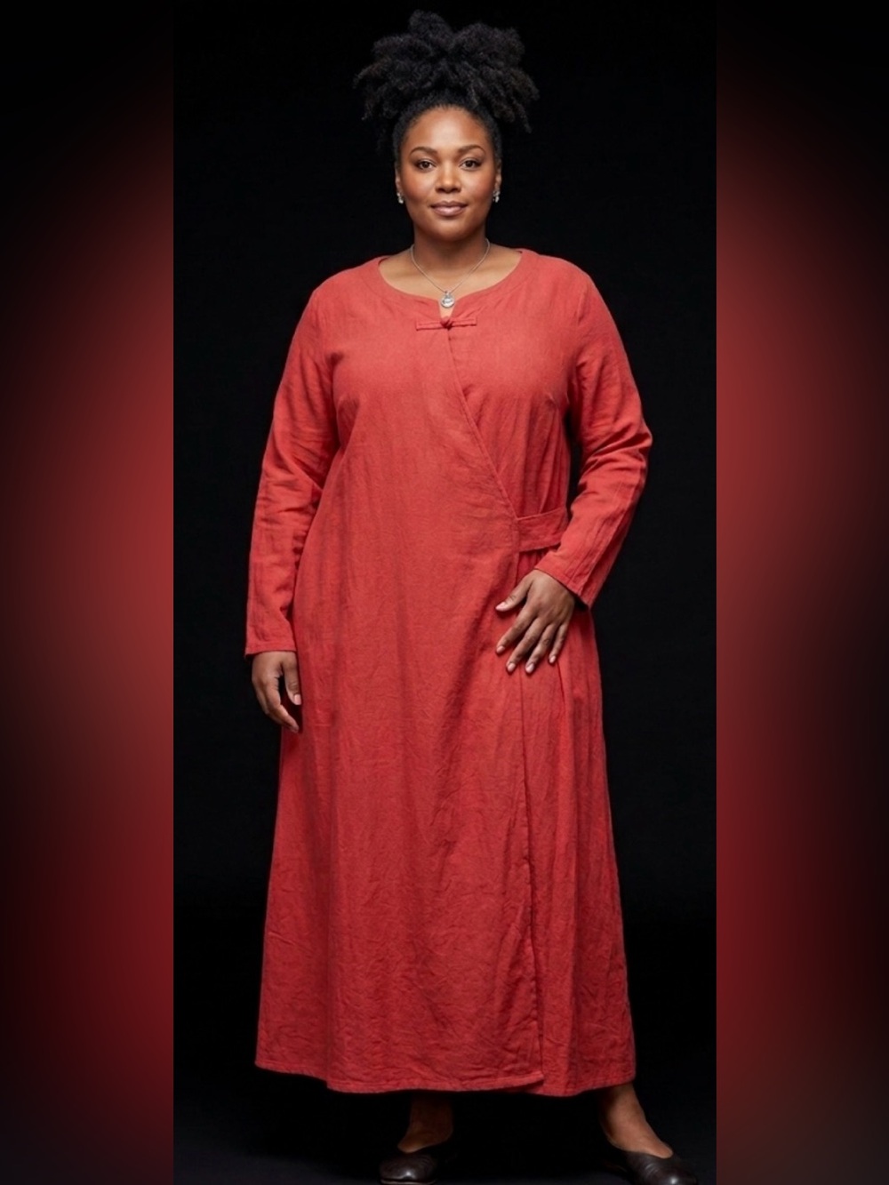 Zanzea Burnt Orange Wrap-Style Maxi Dress